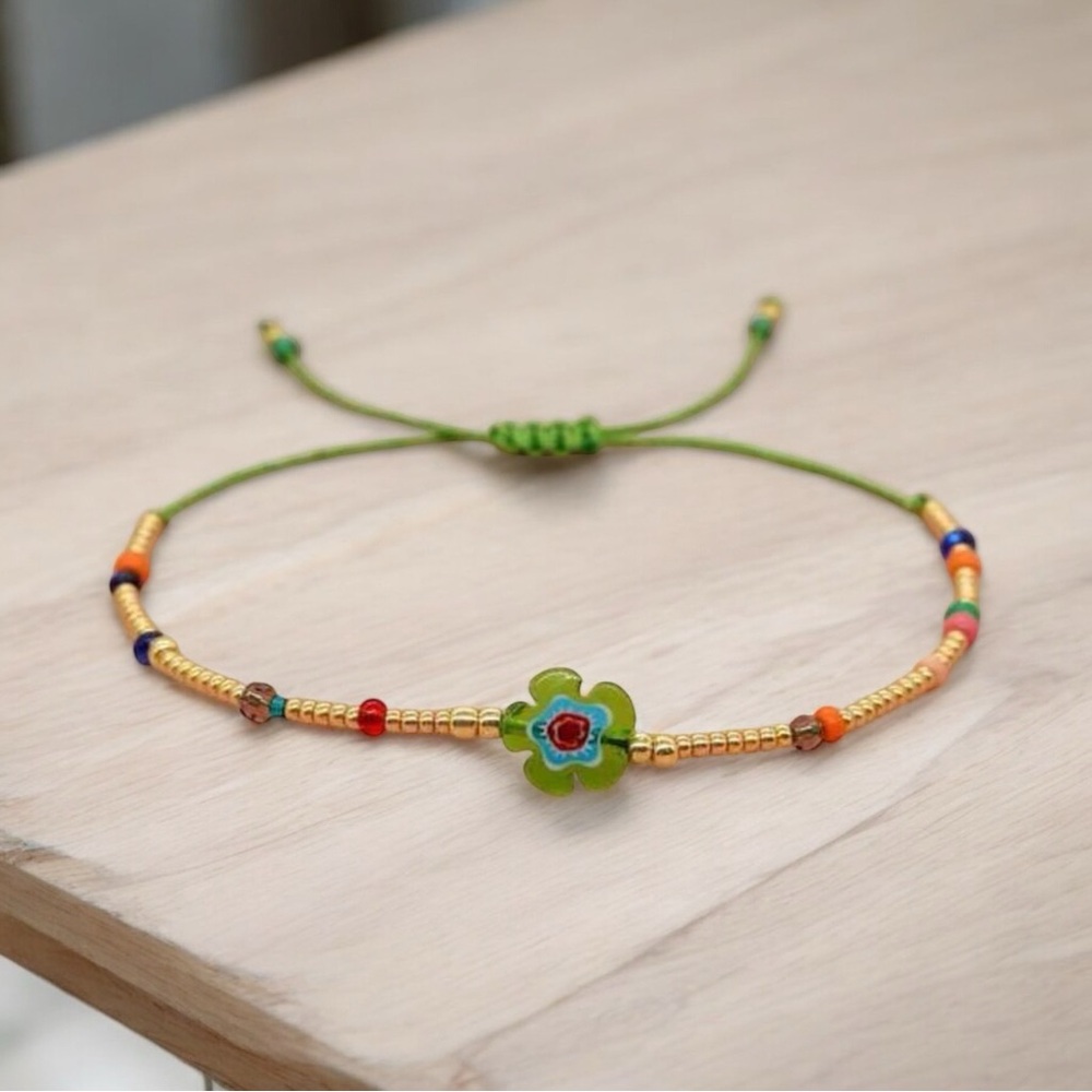 Bohemian Glass Flower Decor String Bracelet For Women For Daily Life